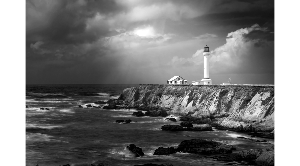 ￼My dream of Point Arena Lighthouse, in black and white (Northern California)